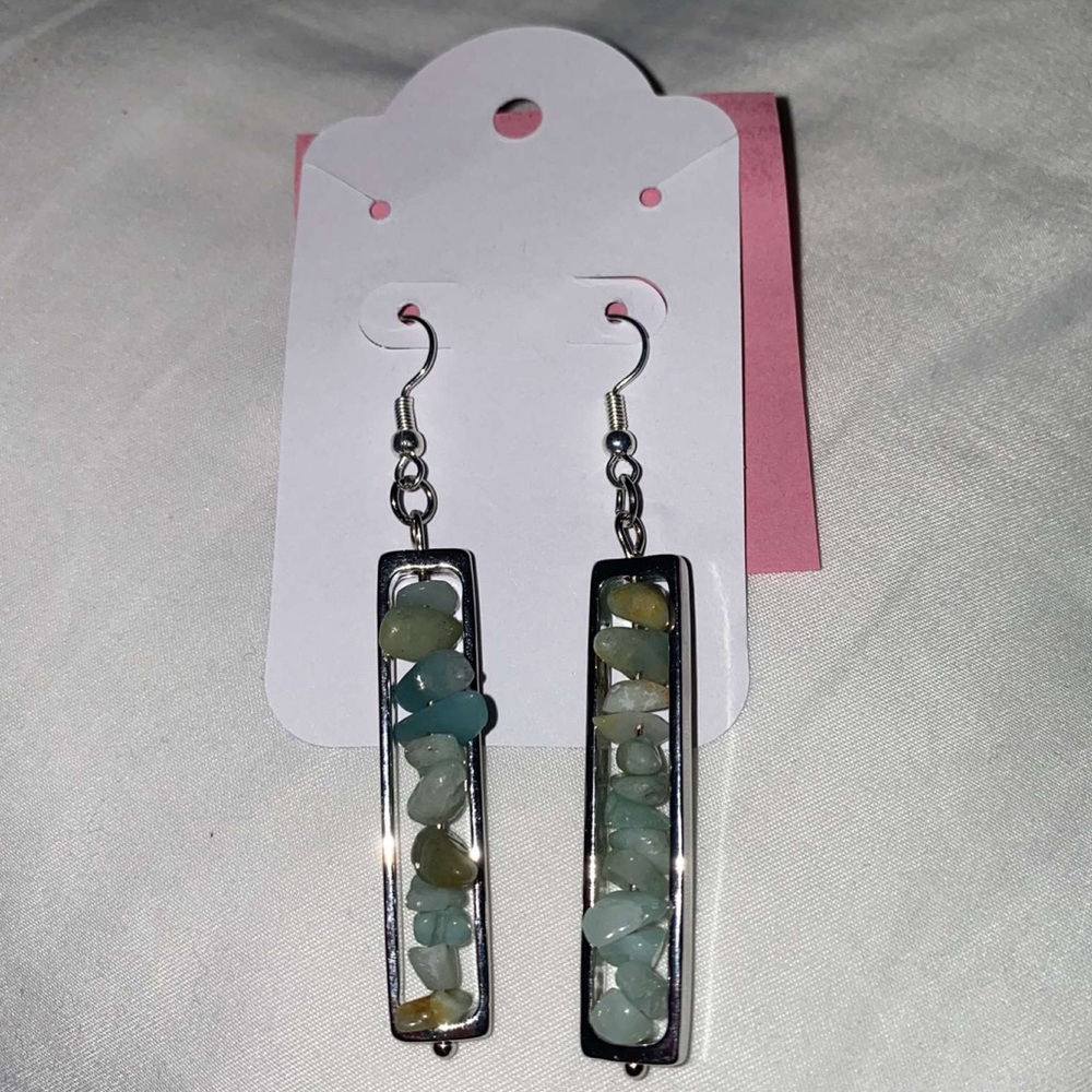 Stacked rock dangling earrings